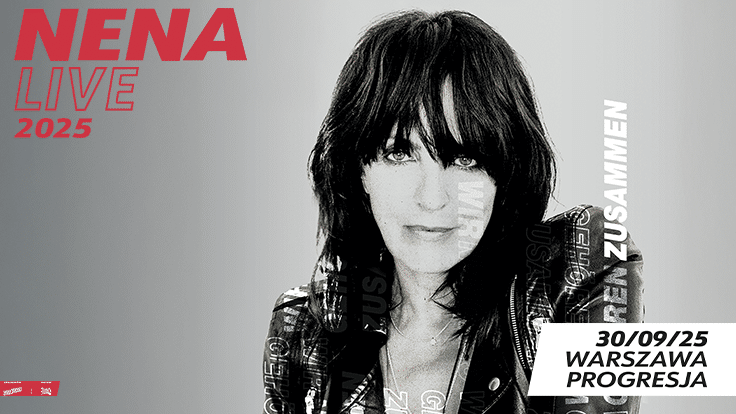 Plakat promujący koncert artystki NENA, z jej wizerunkiem, nazwą trasy, datą i miejscem wydarzenia.