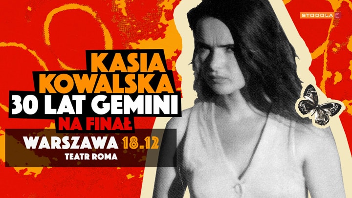 Plakat reklamujący koncerty Kasi Kowalskiej 18.12. Wskazane jest też miejsce koncertu, jego nazwa i wizerunek artystki.