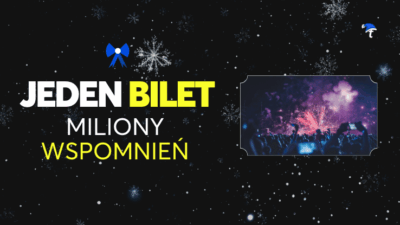 Grafika promująca kampanię świąteczną Ticketmaster z napisem "Jeden bilet. Miliony wspomnień".